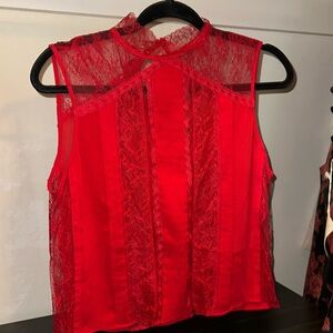 Alice + Olivia Janette Mock Neck Sleeveless red lace top size 4